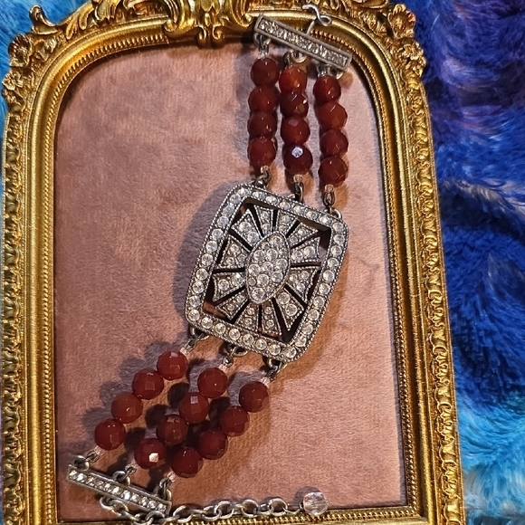 Haley Hill Silver and Burgandy Faceted Beaded Bracelet - Picture 1 of 6